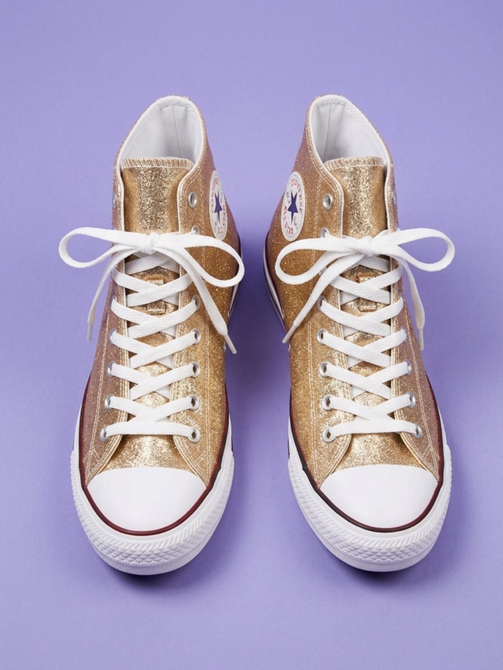 Converse High Top Sneakers in Glitter Gold with White Accents